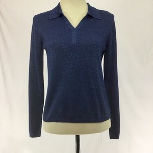 Villager Liz Claiborne Medium Long Sleeve Top Blue Metallic